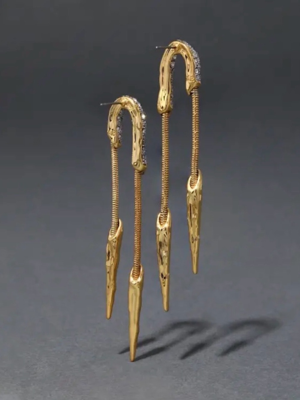 Alexis Bittar Earrings Solanales Arched Crystal Chained Spear Gold JL26 - Picture 5 of 7